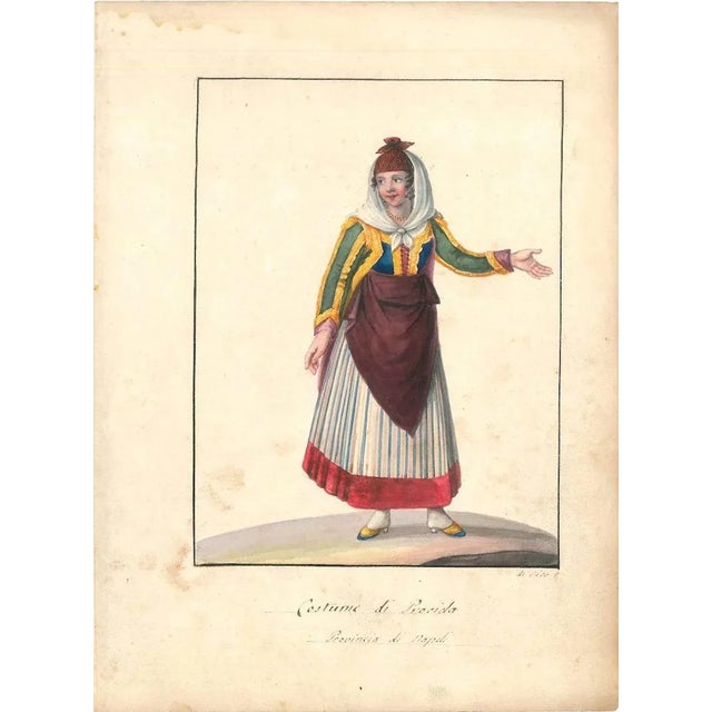 This Costume di Procida is a colorful original watercolour on ivory-colored paper created by the old master Michela De...