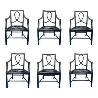 Baker / McGuire Dark Tabacco Rattan Loop Back Customizable Dining Chairs Set of 6 For Sale