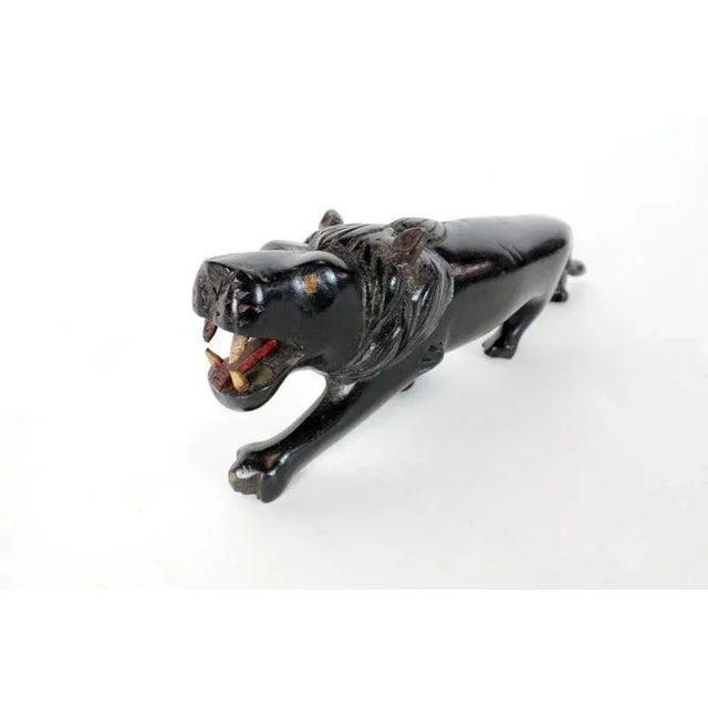 Early 20th Century Pair of Carved Ebony Anglo Indian Lions For Sale - Image 5 of 6