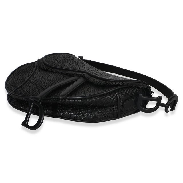 2010s Black Ultramatte Woven Calfskin Saddle Bag For Sale - Image 5 of 8