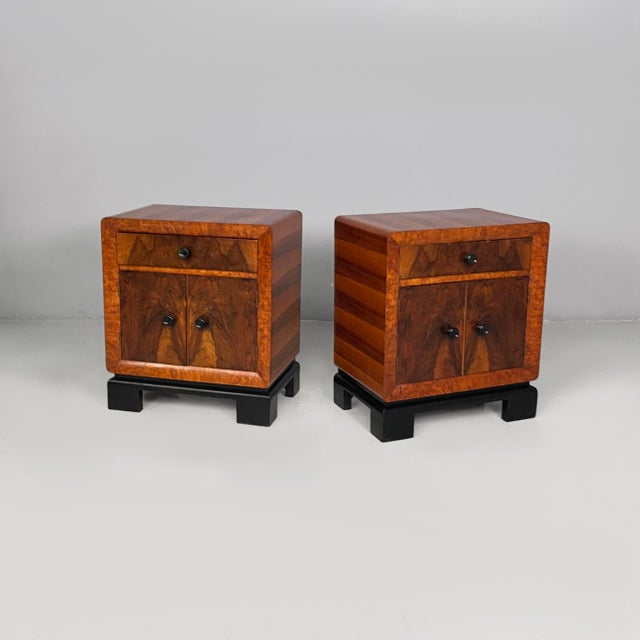 Italian Art Deco Bedside Table in Wood and Black Wood, 1930s, Set of 2 For Sale - Image 17 of 17
