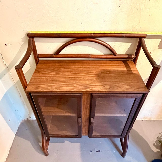 Wood Vintage Faux Bamboo Glass Display Cabinet For Sale - Image 7 of 10