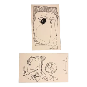 Gallery Wall Collection-2 Vintage Wayne Cunningham Abstract Ink Drawings Signed-Set of 2