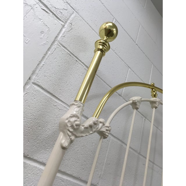 Metal White Painted Wrought-Iron & Brass & Queen Bedframe For Sale - Image 7 of 13