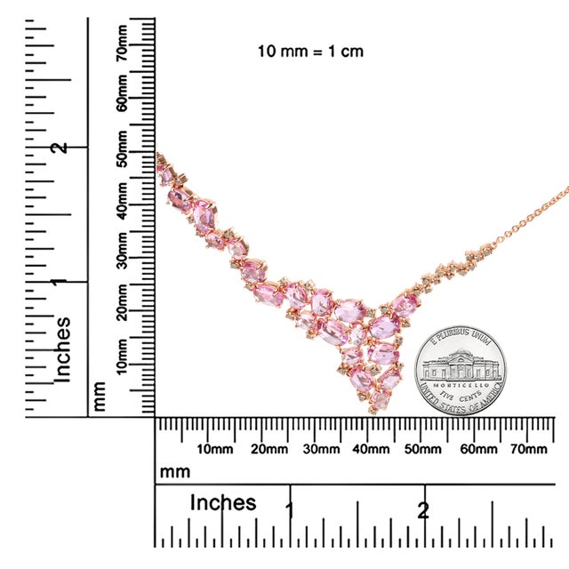 Early 21st Century 18K Rose Gold 1/2 Cttw Brown Diamond and Multi-Size Oval Pink Sapphire Cluster Cascade Statement Station Necklace - Adjustable up to 14" to 16" For Sale - Image 5 of 5