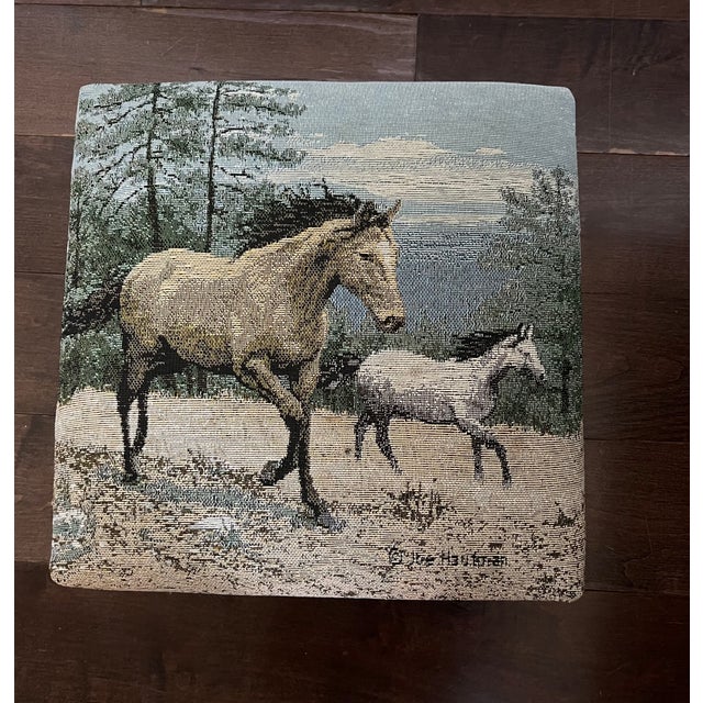 Vintage Signed Tapestry Footstool With Running Horses For Sale In New York - Image 6 of 10