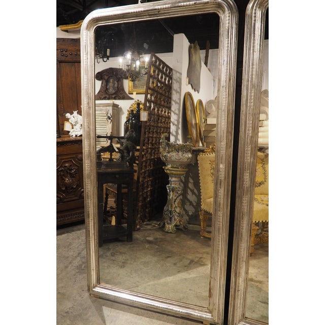 Pair of Large French Silverleaf Louis Philippe Mirrors, 71 X 35.5 Inches For Sale - Image 4 of 18