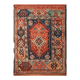 1870s Antique Red Medallion Tribal Konya Turkish Square Scatter Size Wool Rug For Sale