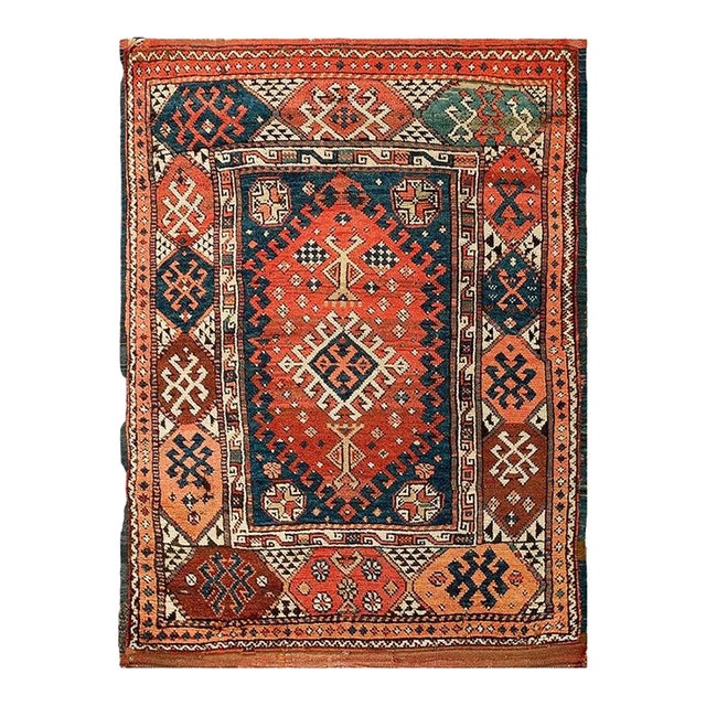 1870s Antique Red Medallion Tribal Konya Turkish Square Scatter Size Wool Rug For Sale