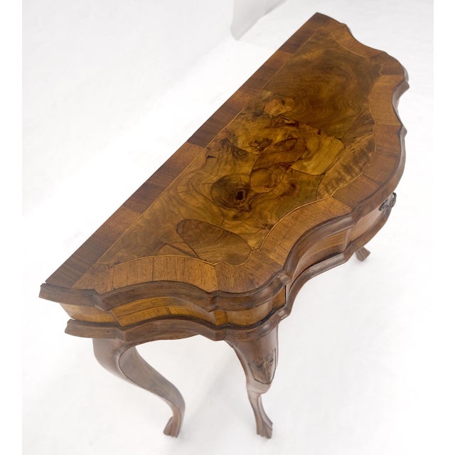 Wood Italian One Drawer Thick Burl Olive Wood Veneers Patches Console Table MINT For Sale - Image 7 of 18