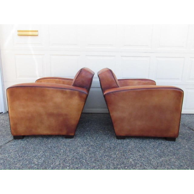 Brown Pair of Art Deco Style French Leather Club Chairs For Sale - Image 8 of 15