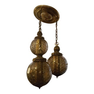 Vintage 3 Tier Green Globe Flush Mount Light Fixture For Sale