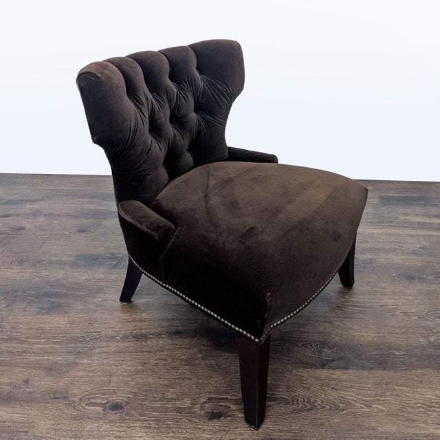 2010s Pottery Barn Tufted Brown Velvet Lounge Chair For Sale - Image 5 of 8