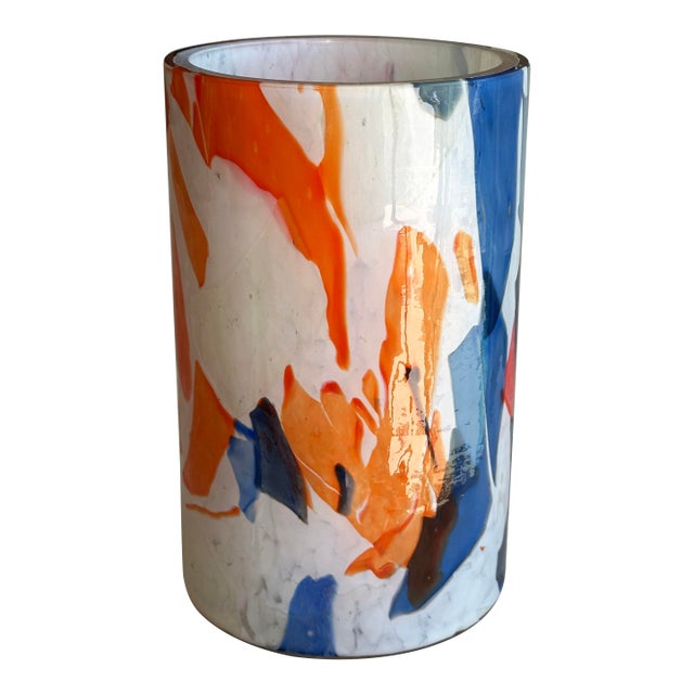 Stories of Italy Murano Nougat Orange and Blue Glass Vase For Sale