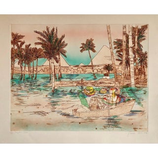 Susan Hall, Mystic Cafe, Pyramids Signed Aquatint Etching California Woman Artist Susan Hall, 1978 For Sale