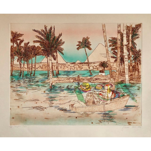 Susan Hall, Mystic Cafe, Pyramids Signed Aquatint Etching California Woman Artist Susan Hall, 1978 For Sale