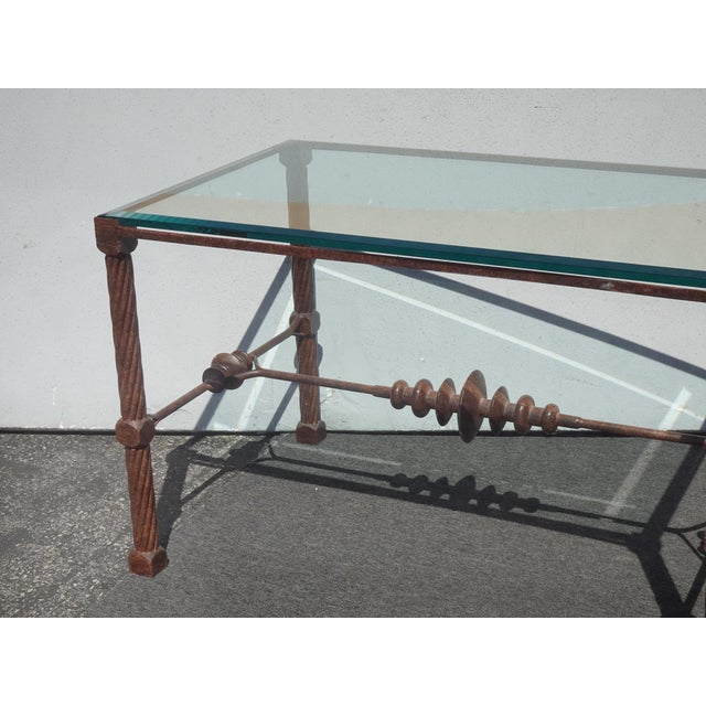 Metal Vintage Diego Giocometti Iron Patinated Metal Dining Table Desk W Beveled Glass For Sale - Image 7 of 16