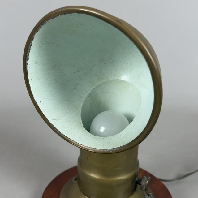Wood Naval Table Lamp in Windsock Brass For Sale - Image 7 of 13