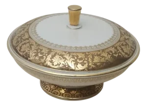 Vintage White Porcelain Trinket Bowl with Gold Details by Thomas Group for Rosenthal, 1960s
