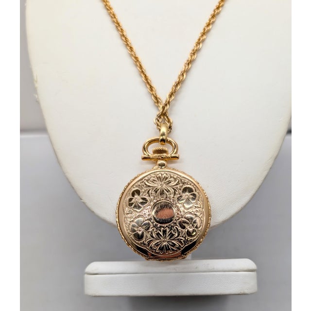 Vintage 1975 Signed Napier Goldtone "Pocket Watch" Locket Pendant Necklace For Sale - Image 9 of 18