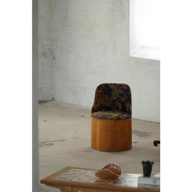 Mid-Century Swedish Pine Stump Chair / Kubstol with Floral Upholstery, 1960s For Sale - Image 18 of 18