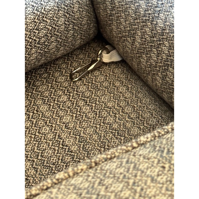 Vintage Reproduction Camelback Newly Upholstered Sofa With Coordinating Custom Blue Velvet Accent Pillows For Sale In San Diego - Image 6 of 12