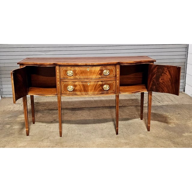 Stickley Stickley Federal Style Bowfront Mahogany Sideboard Bellflower & Checker Inlay For Sale - Image 4 of 10