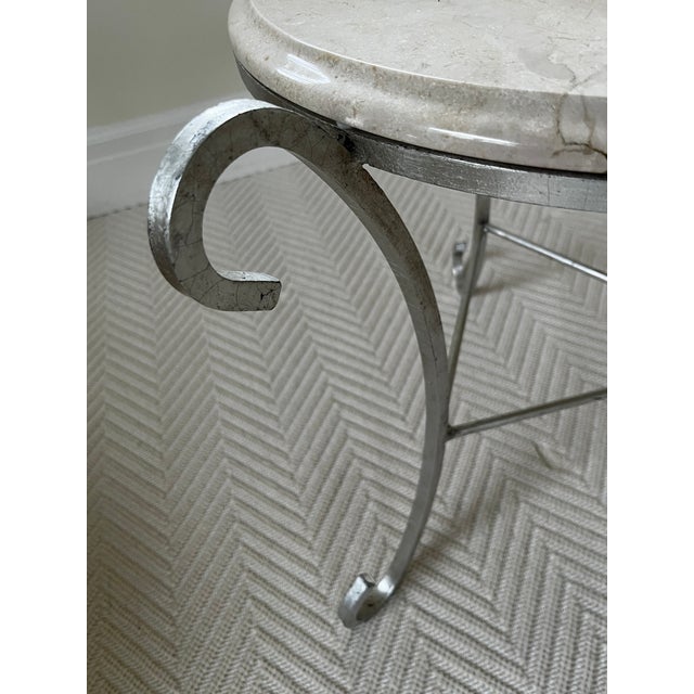 2000 - 2009 Silver Wrought Iron and Crema Marfil Marble Small Round Table - Handmade by Murry's Iron Works For Sale - Image 5 of 7