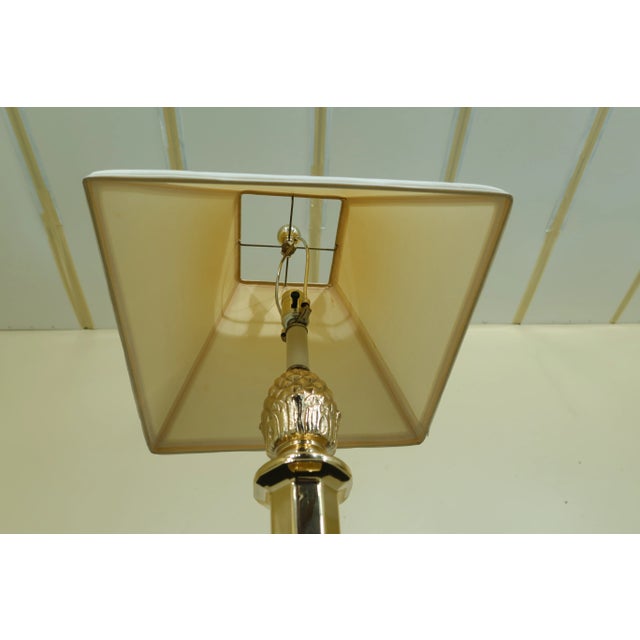 Brass 1990s Pine Cone Top Brass Column Lamp W/ Shade For Sale - Image 8 of 8