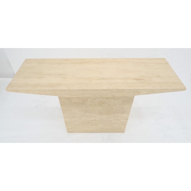 Italian Mid Century Modern Single Pedestal Travertine Console Sofa Table MINT