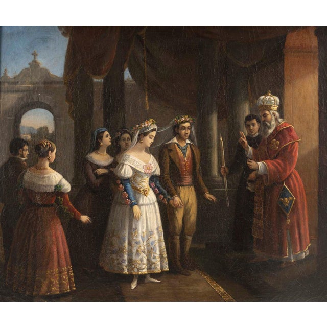 Oil on canvas, early 19th-century painting, wedding, italian school. Painting, oil on canvas depicting a wedding, early...