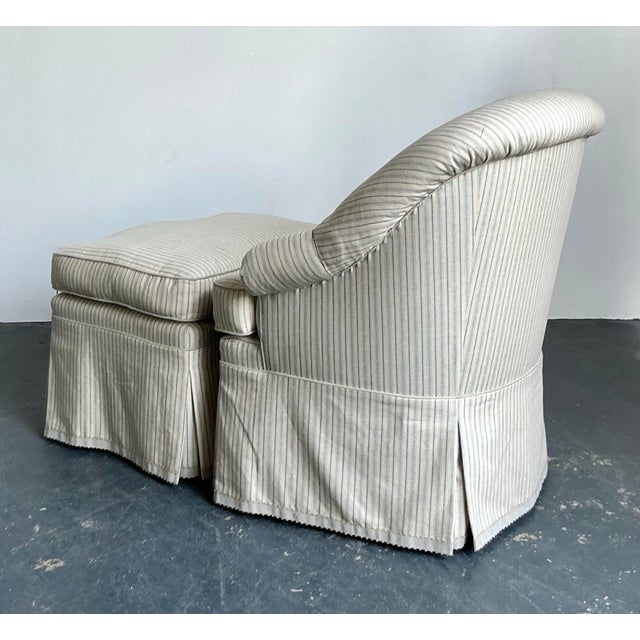 Alabaster Vintage Boho Striped Tufted Lounge Chair and Ottoman For Sale - Image 8 of 11