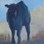 Herd Rhythm by Emma Kalff | Oil on panel Painting of two silhouetted cows against a blue background For Sale - Image 4 of 5
