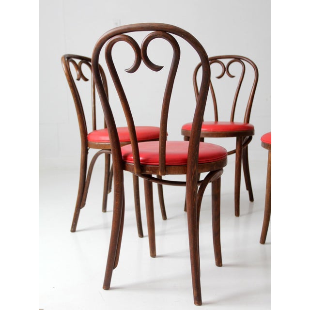 Vintage Mid-Century ZPM Radomsko Bentwood Dining Chairs Set of 4 With Red Seats For Sale - Image 15 of 18