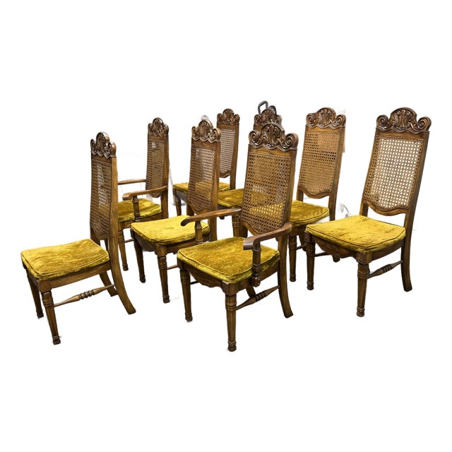 Jessup Furniture Vintage Spanish Mediterranean Cane-Back Dining Chairs, Set of Eight For Sale