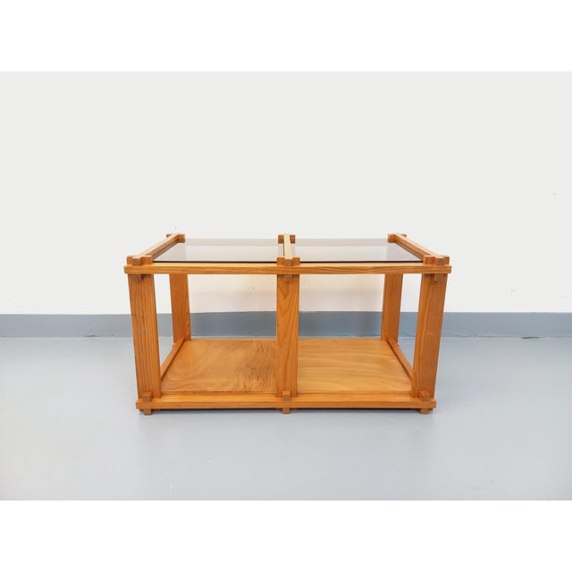 Tan Vintage Rectangular Coffee Table in Pine and Smoked Glass, 1970s For Sale - Image 8 of 16