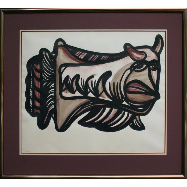 1980s Vintage Modernist Abstract Bull Painting by Dick Crispo, Framed For Sale - Image 4 of 4