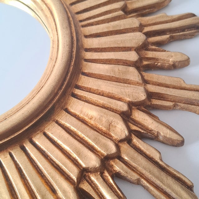 Beautiful Gilded Sunburst Mirror From the 1960s Italy For Sale - Image 12 of 14