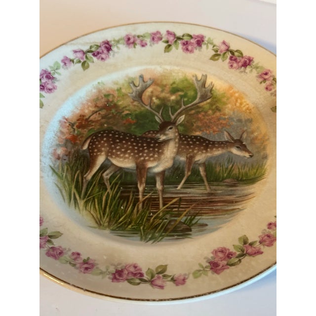 Antique Early 20th Century Porcelain Transferware With Pink Roses & Deer Plate For Sale In Orlando - Image 6 of 12