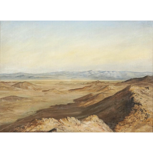 Original Antique Western Nevada Desert Oil Landscape by Phoebe K. Higgins A mid-century desert oil landscape of Western...