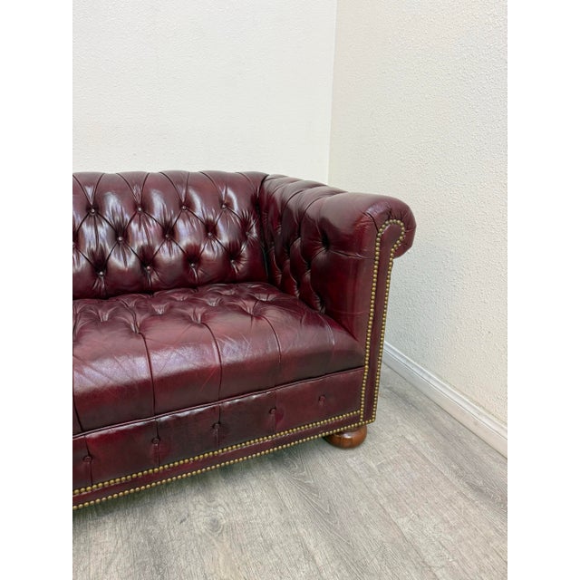Oxblood Red Leather Chesterfield Sofa For Sale - Image 9 of 11