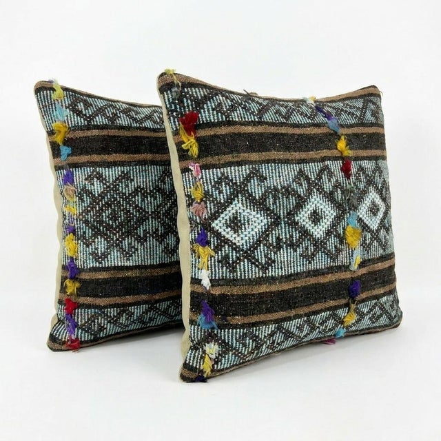Mid-Century Modern Modern Kilim Lumbar Pillow Cover 16'' X 16'' & 16'' X 24'' - Set of Two For Sale - Image 3 of 4