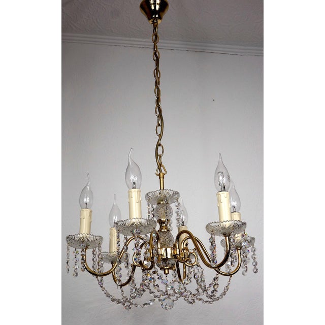 Gold Vintage Brass and Frosted Glass Chandelier from Palwa, 1970s For Sale - Image 8 of 11