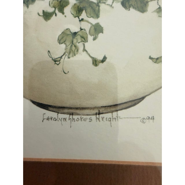 1990s Pair of Carolyn Shores Wright “Aria” Botanical Tea Prints in Custom Windsor Art Silver & Gold Frames, 1994 For Sale - Image 5 of 12