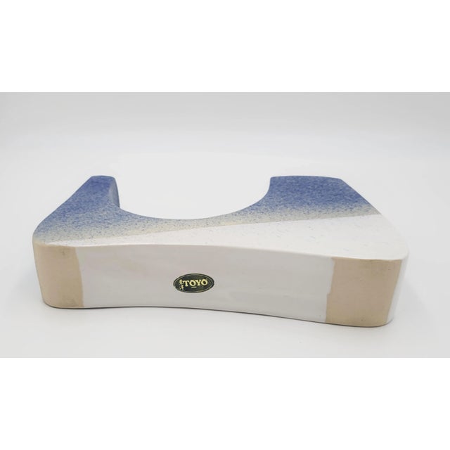 Superb Toyo Japan Rare Modernist Ceramic Vase Shades of Blue - Gray - Cream Circa 1960's Measurements: 6.5"T x 11.5"W x...