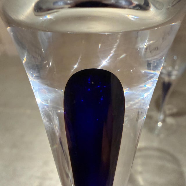 1980s Orrefors Intermezzo Blue Wine Glass Blue Drop Erika Lagerbielke Sweden Set 2 For Sale - Image 11 of 13