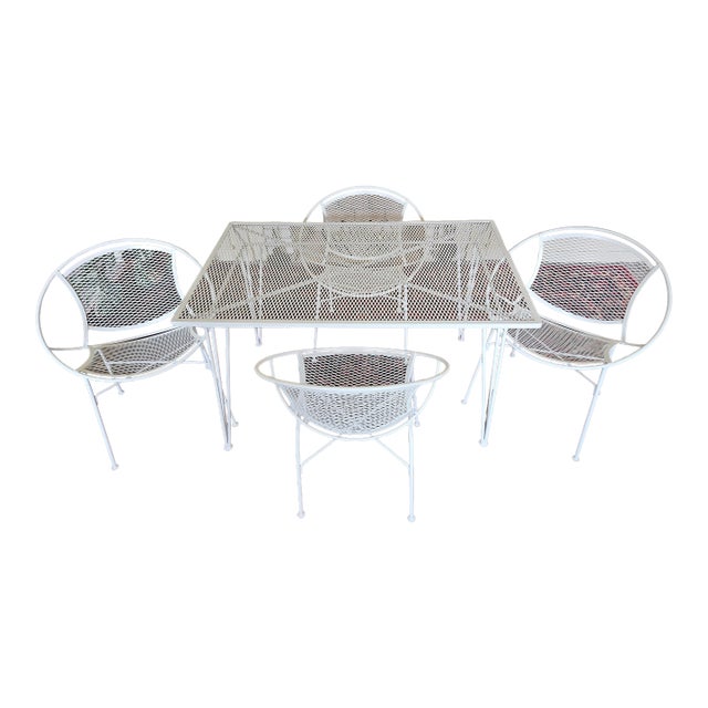 1960s Salterini Wrought Iron Mid Century Modern 5 Piece Radar Chairs and Table Set For Sale