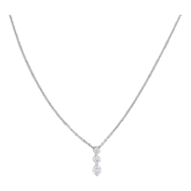 0.47ctw 3-Stone Diamond Journey Pendant Necklace 14k White Gold 18” Cable Chain For Sale