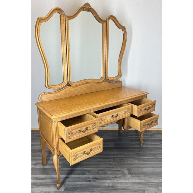 Vintage French Louis Style Oak Dressing Table with Mirror For Sale - Image 12 of 13