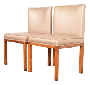 John Widdicomb Style Modern Parsons Leather Side Chairs or Dining Chairs, Pair
